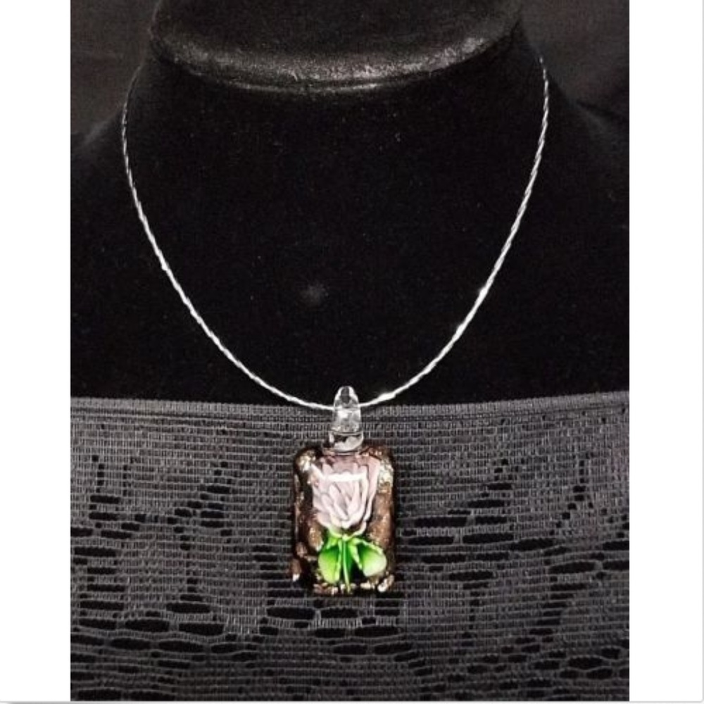 sterling silver necklace with glass flower pendant
